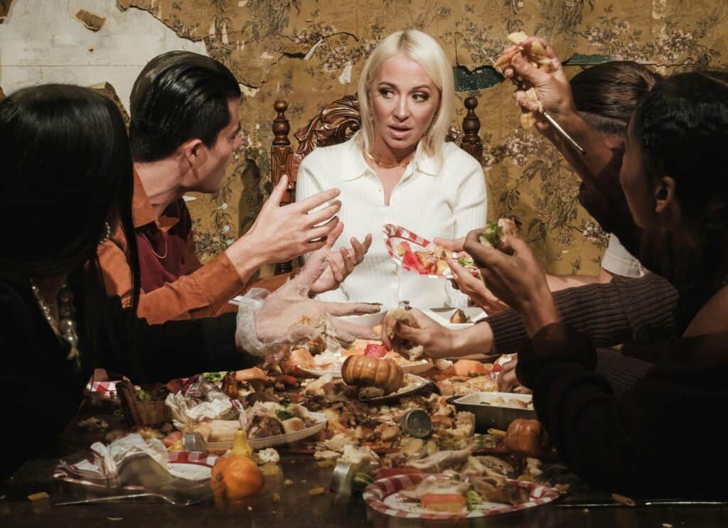 thanksgiving table destroyed angry family fighting