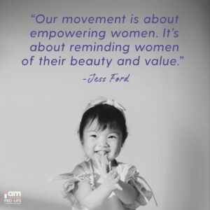 "Alternatives to abortion" graphic that has a picture of a little girl laughing and a quote above her that says "Our movement is about empowering women. It’s about reminding women of their beauty and value."